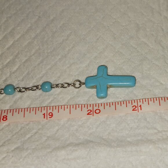 Turquoise Catholic Rosary Cross Religious Praying Fashion Necklace NWOT - Picture 10 of 11